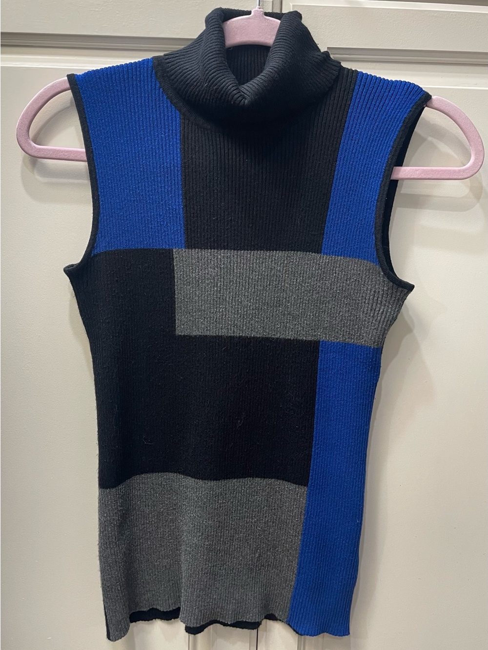 By Design Ribbed Sleeveless Turtleneck Color Block Sweater Size M